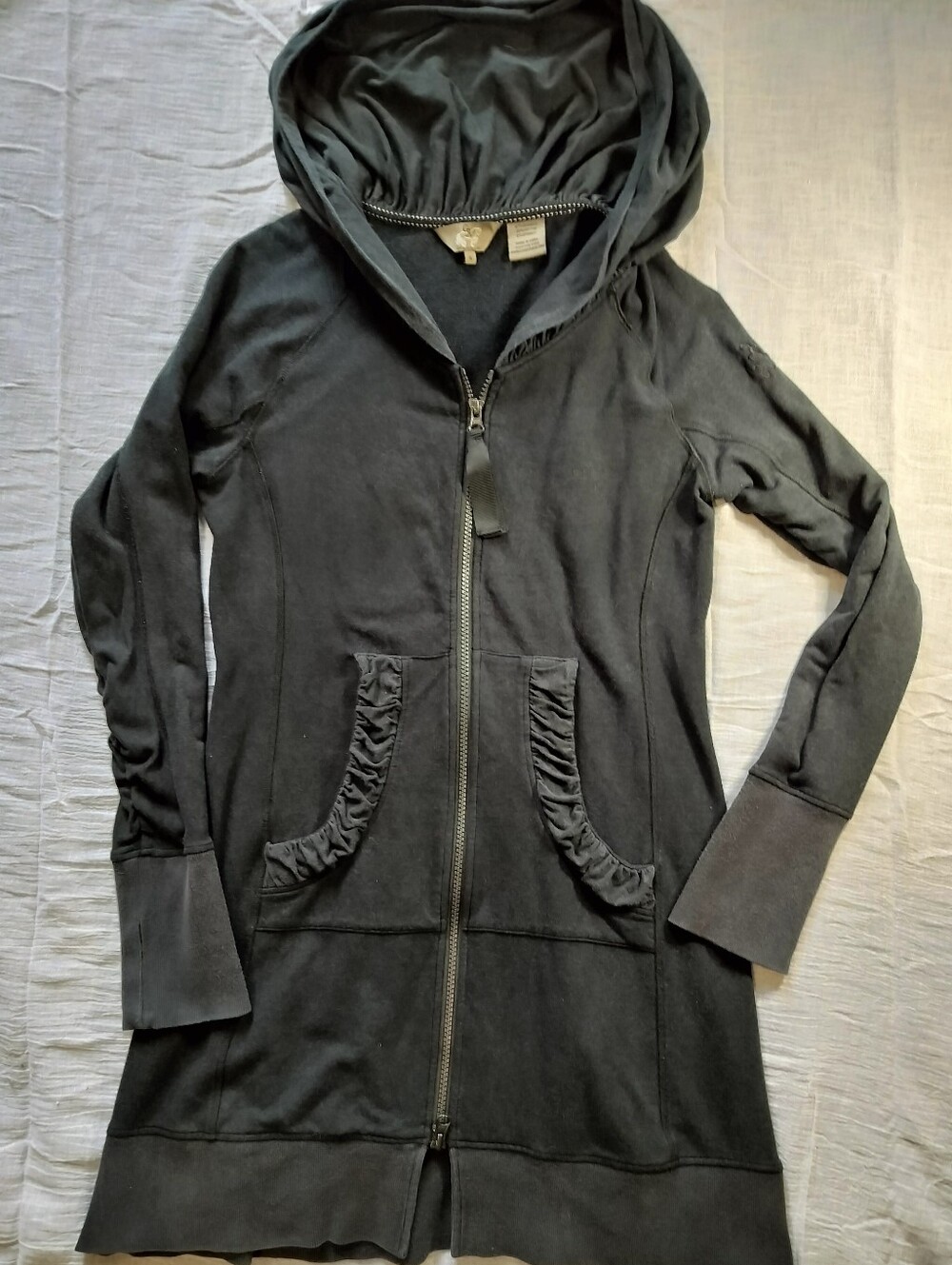 Goode Rider Black Dark Grey Zip-Front Extra Long Equestrian Hoodie - Small